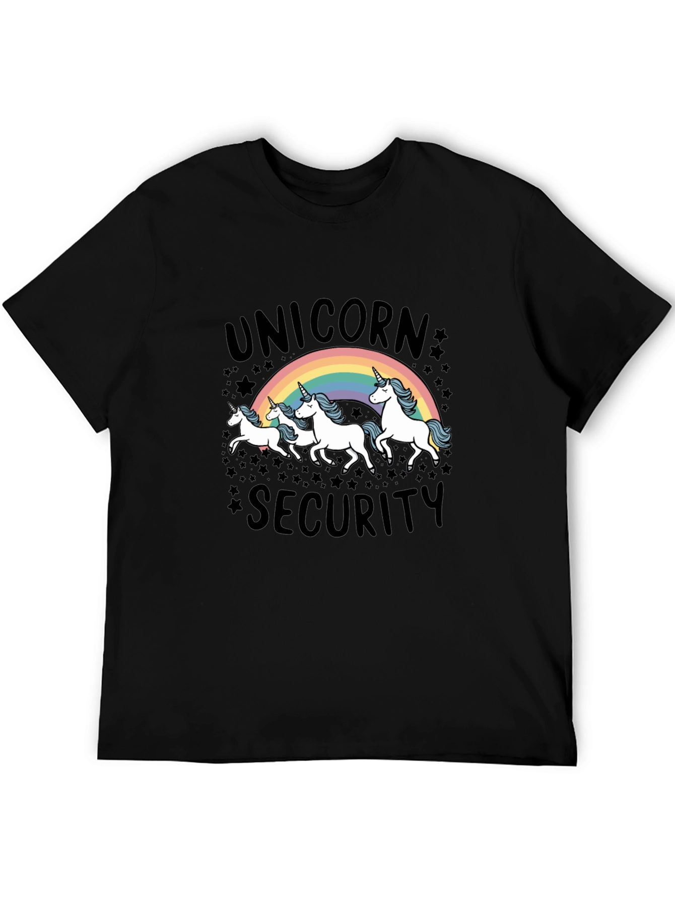 Unicorn Security Graphic Tee - Black Cotton T-Shirt