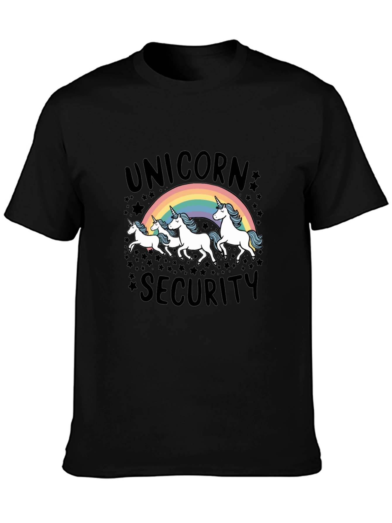 Unicorn Security Graphic Tee - Black Cotton T-Shirt