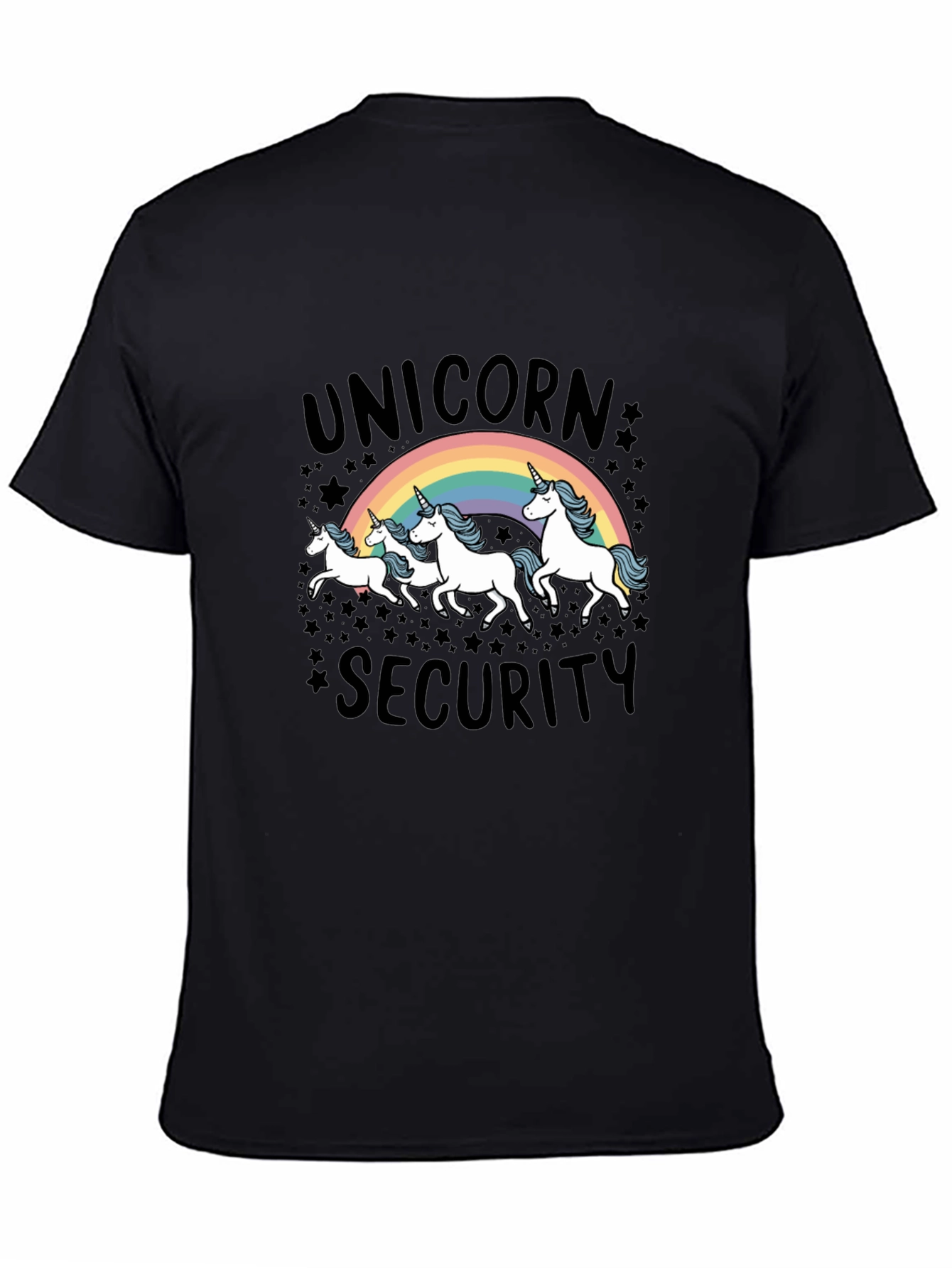 Unicorn Security Graphic Tee - Black Cotton T-Shirt