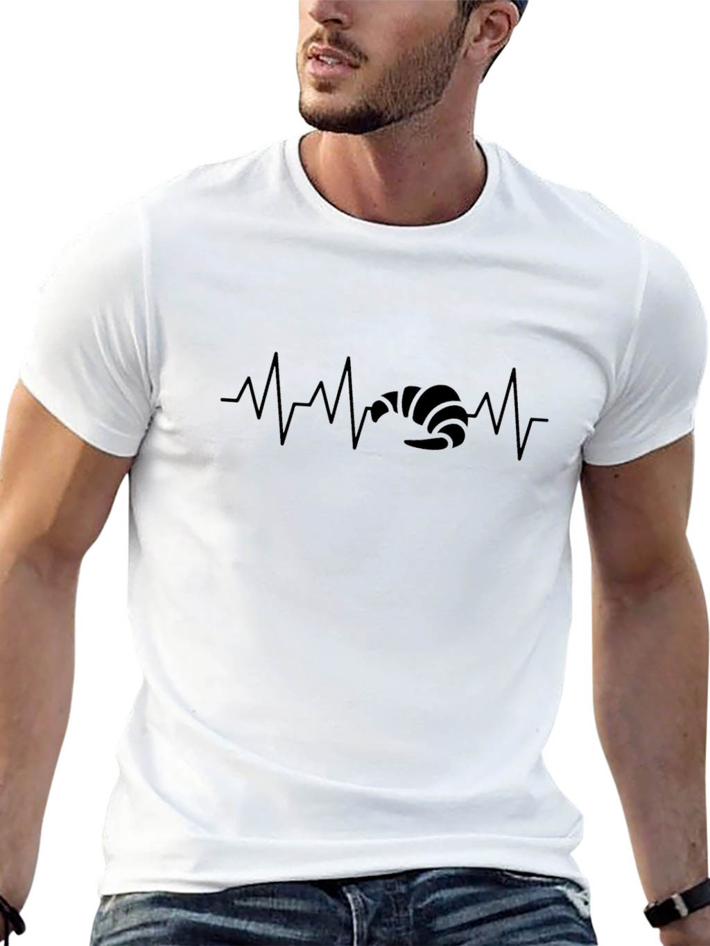 Croissant Heartbeat T-Shirt - Black