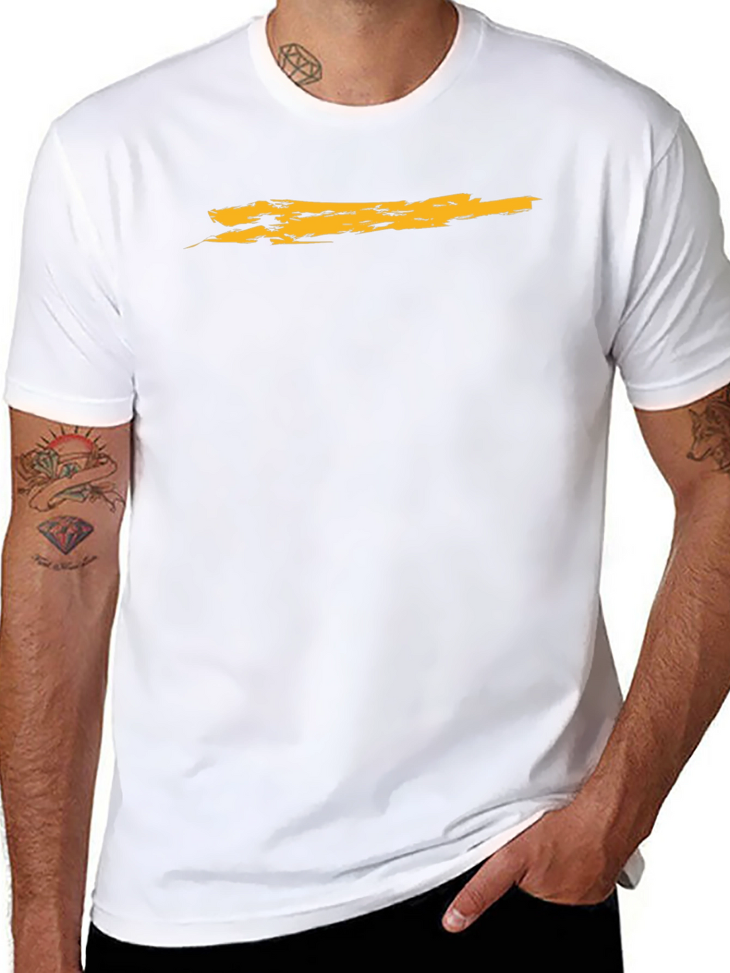 Mens Black T-Shirt with Distressed Gold Stripe