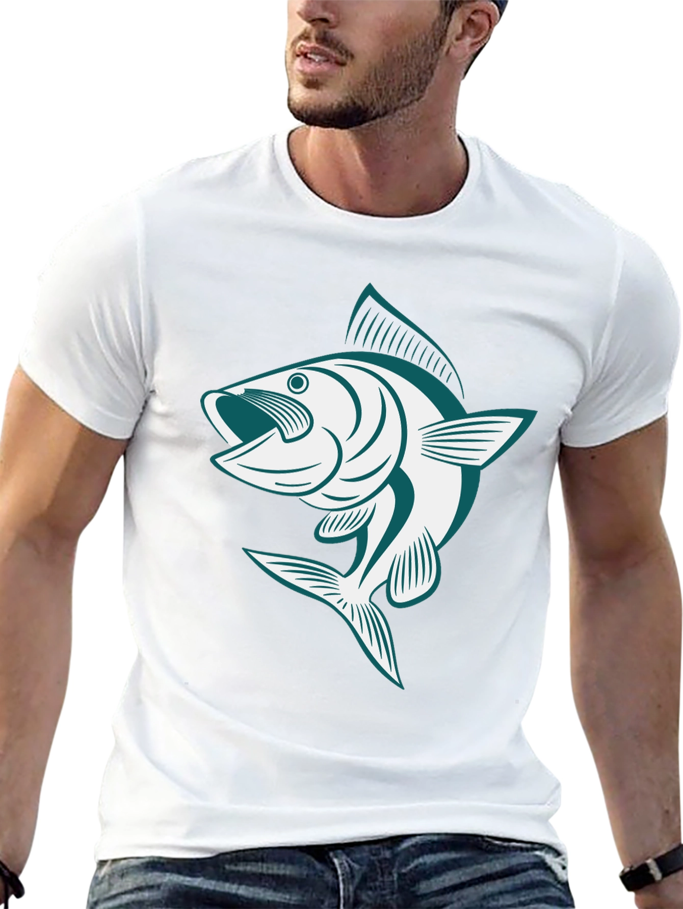 Bass Fish Graphic Tee - Black Casual Cotton Shirt