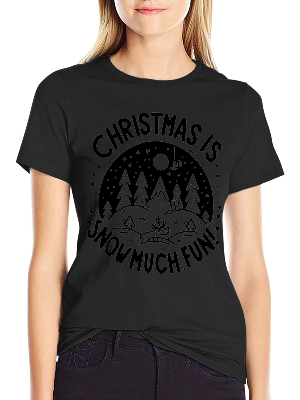 Christmas Snow Fun Black T-Shirt