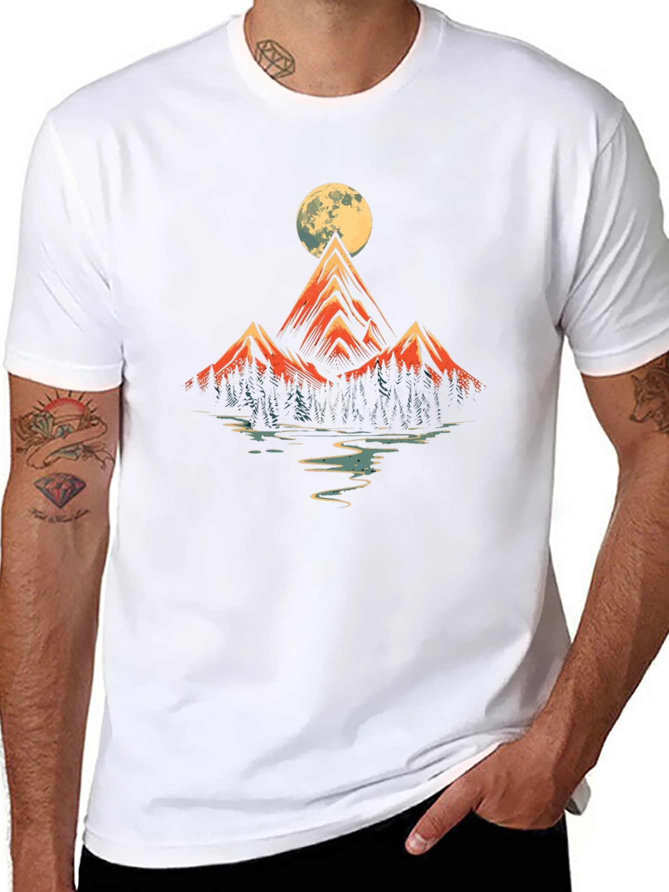 Mountain Moon Graphic Tee - Black Cotton Blend