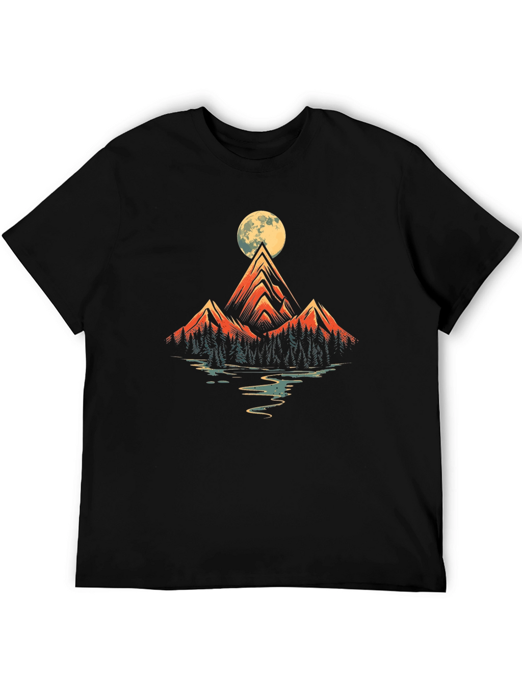 Mountain Moon Graphic Tee - Black Cotton Blend