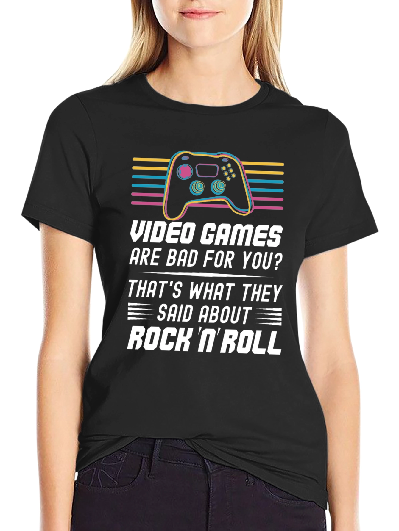 Video Games & Rock N Roll Graphic T-Shirt