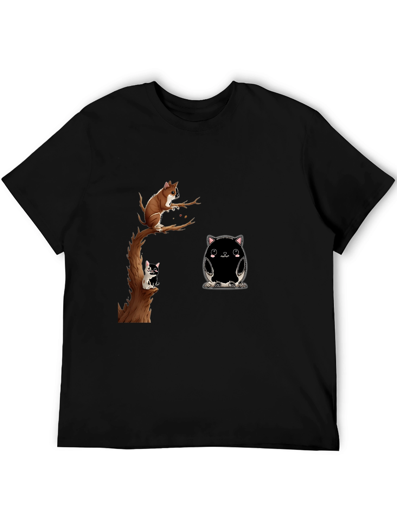 Whimsical Animal Print Black T-Shirt
