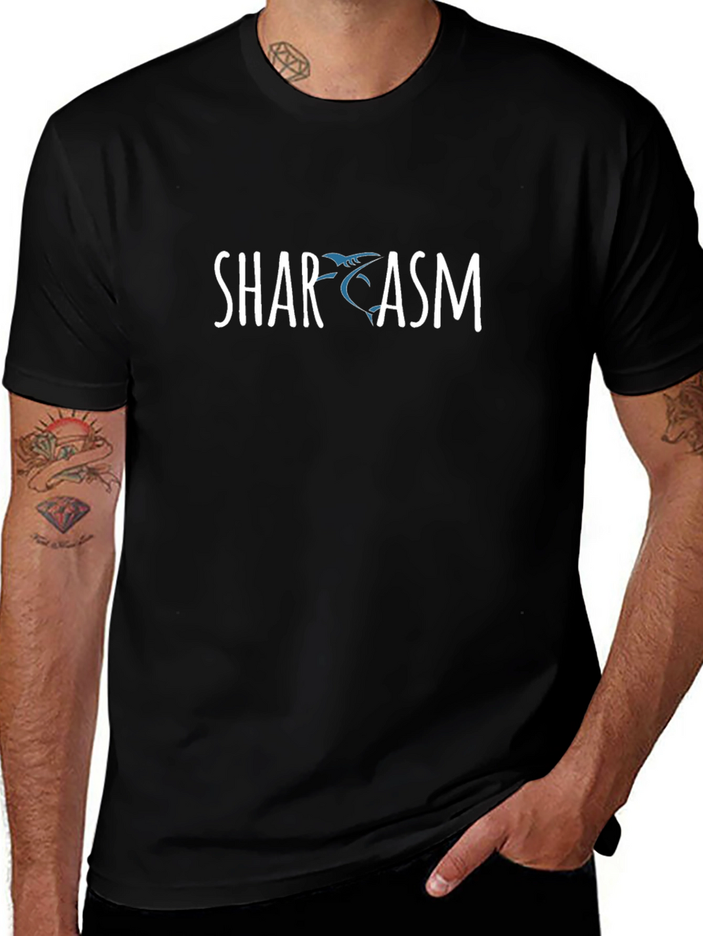 Shark Sarcasm Graphic Print Crew Neck T-Shirt