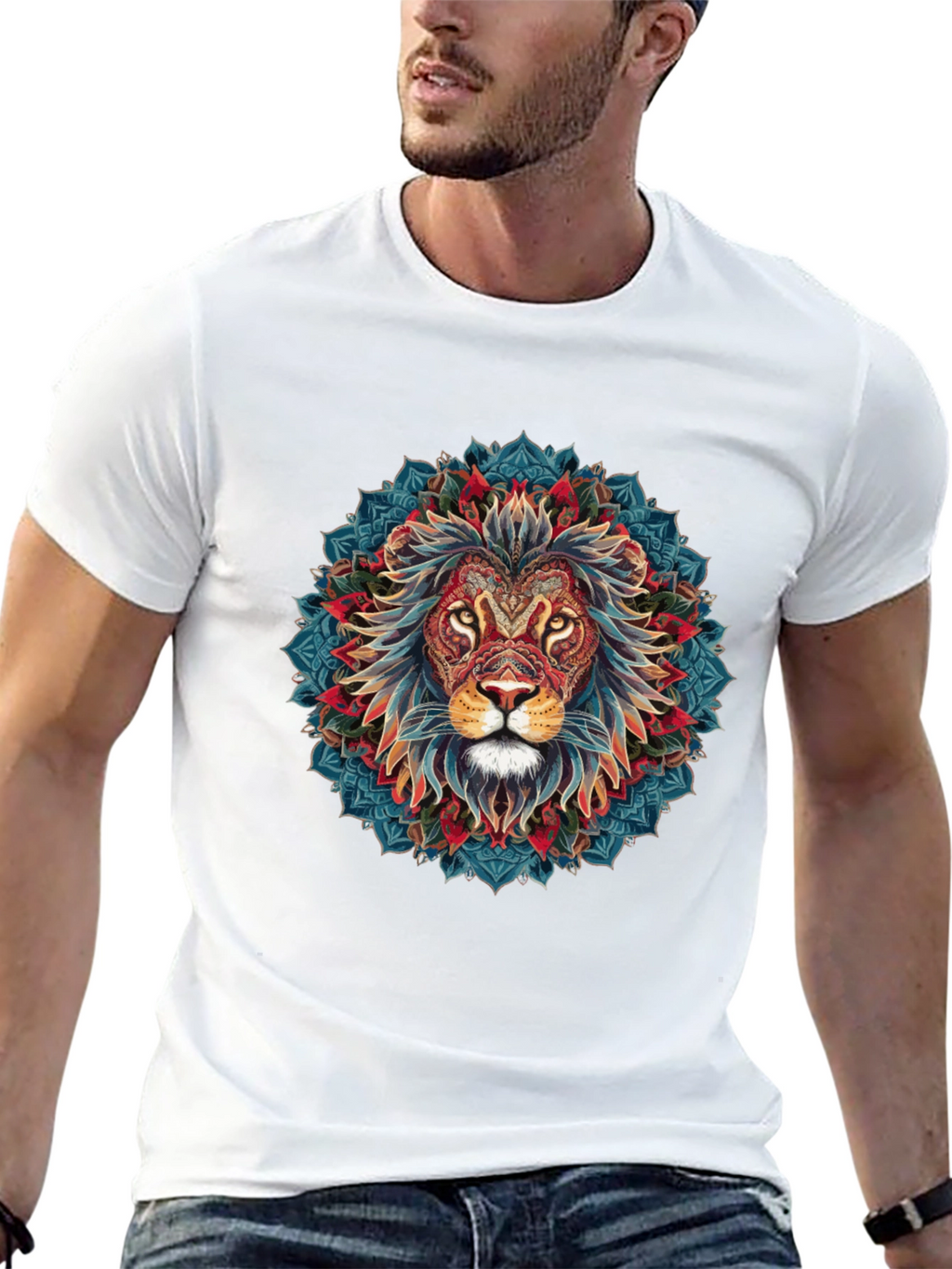 Lion Mandala Graphic Black T-Shirt