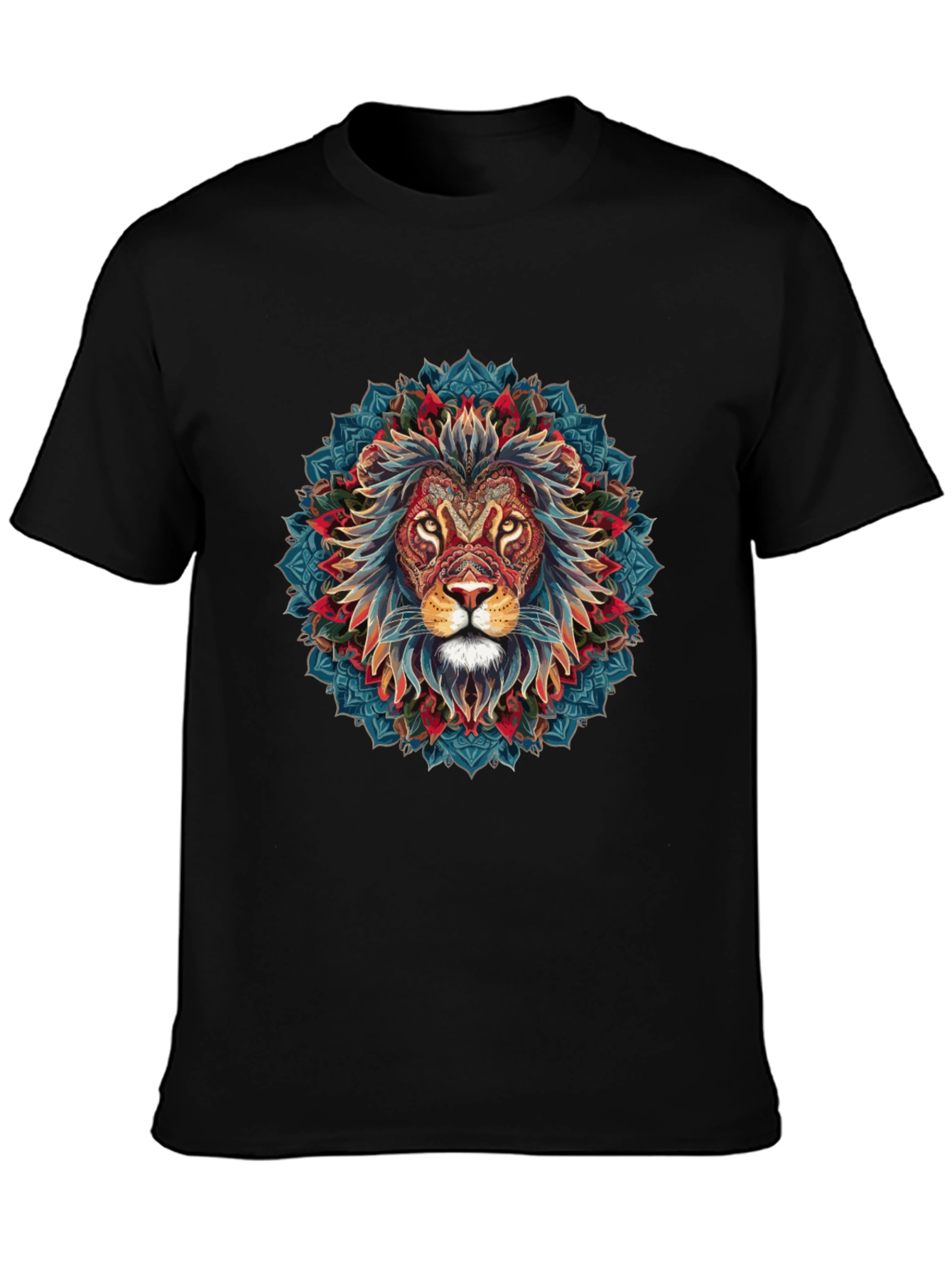 Lion Mandala Graphic Black T-Shirt