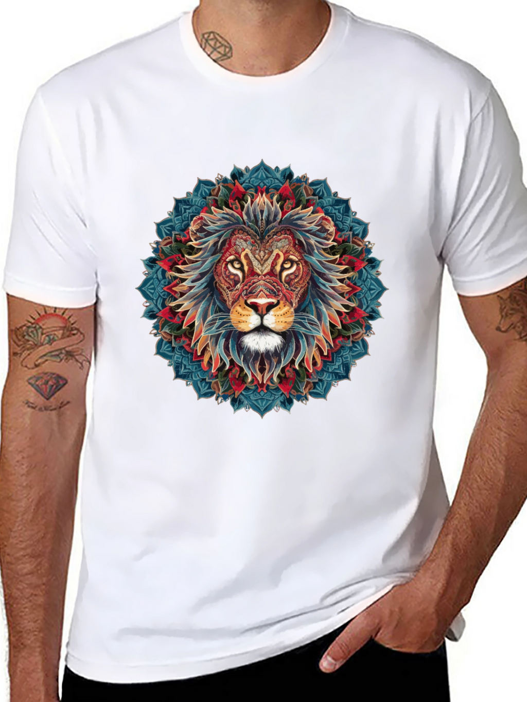 Lion Mandala Graphic Black T-Shirt