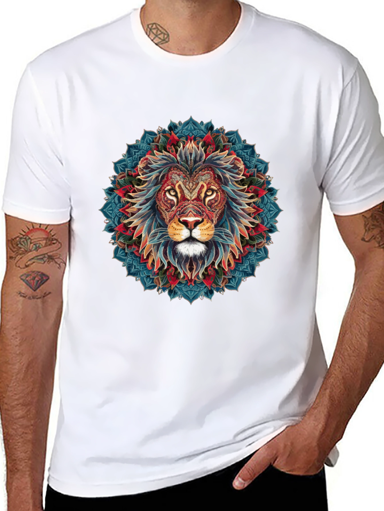 Lion Mandala Graphic Black T-Shirt