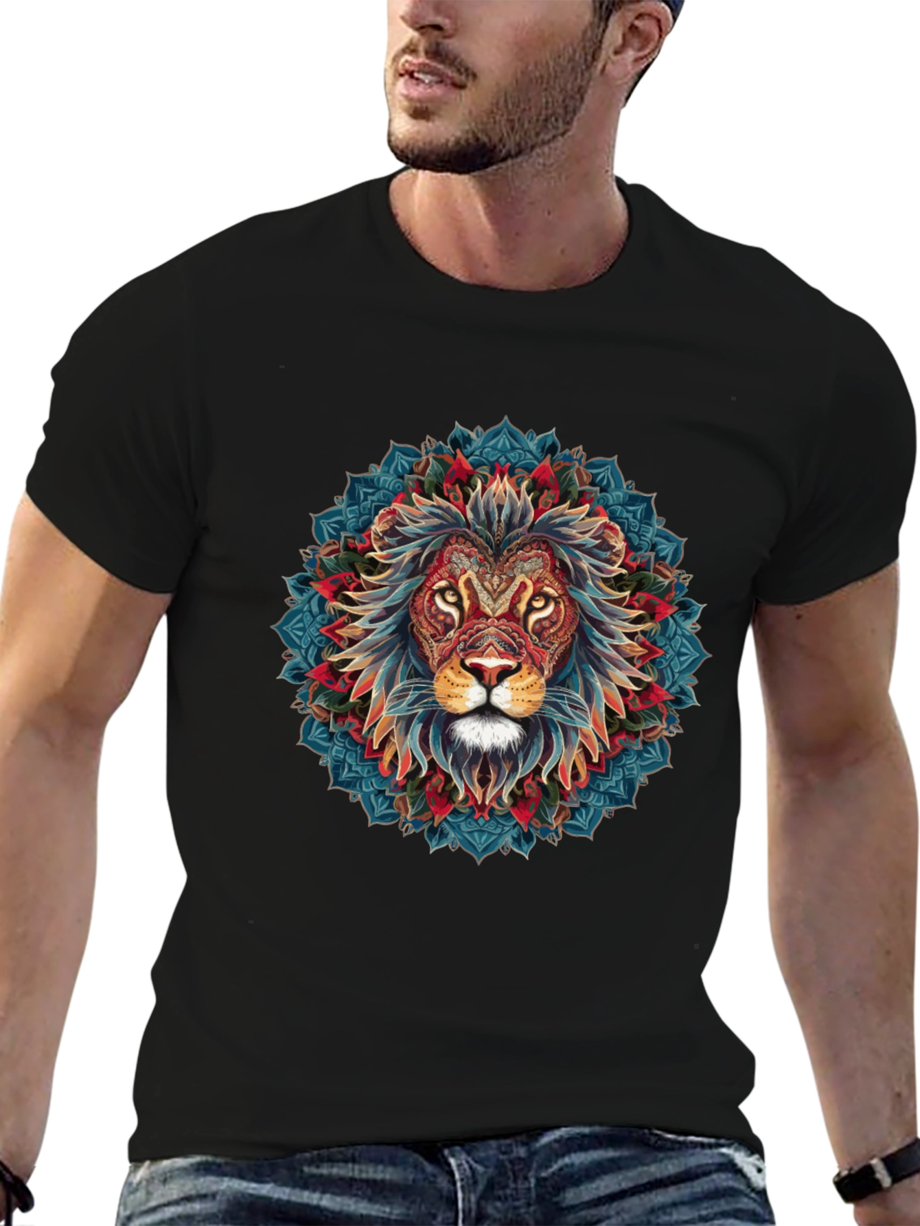 Lion Mandala Graphic Black T-Shirt