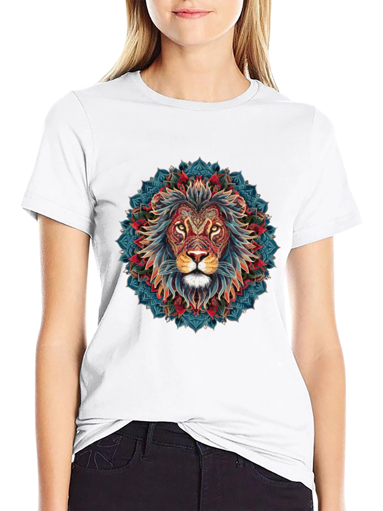 Lion Mandala Graphic Black T-Shirt