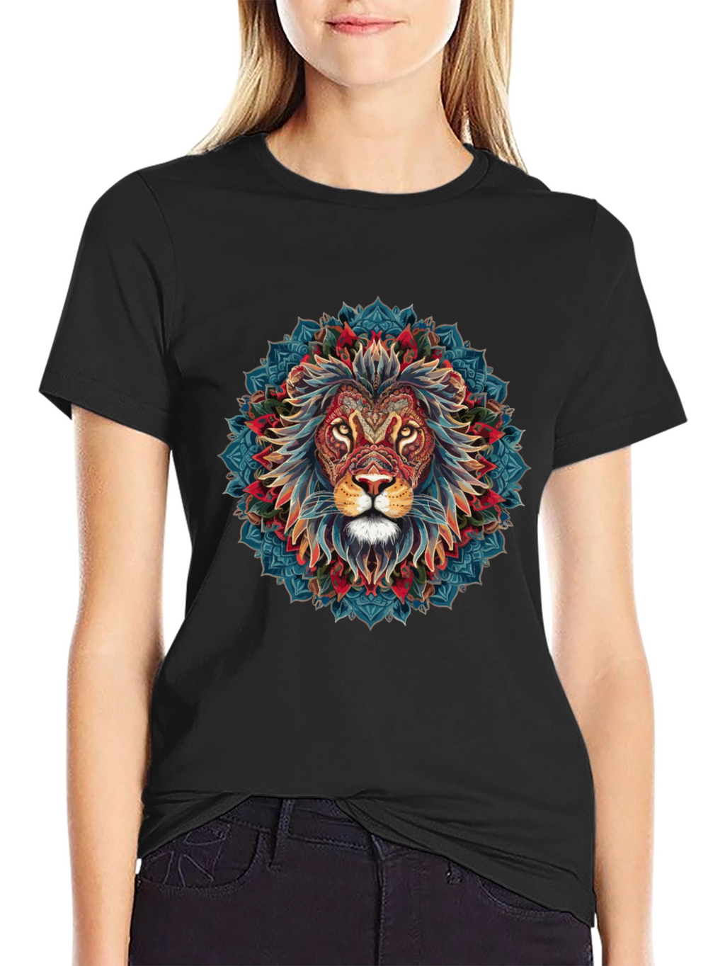 Lion Mandala Graphic Black T-Shirt