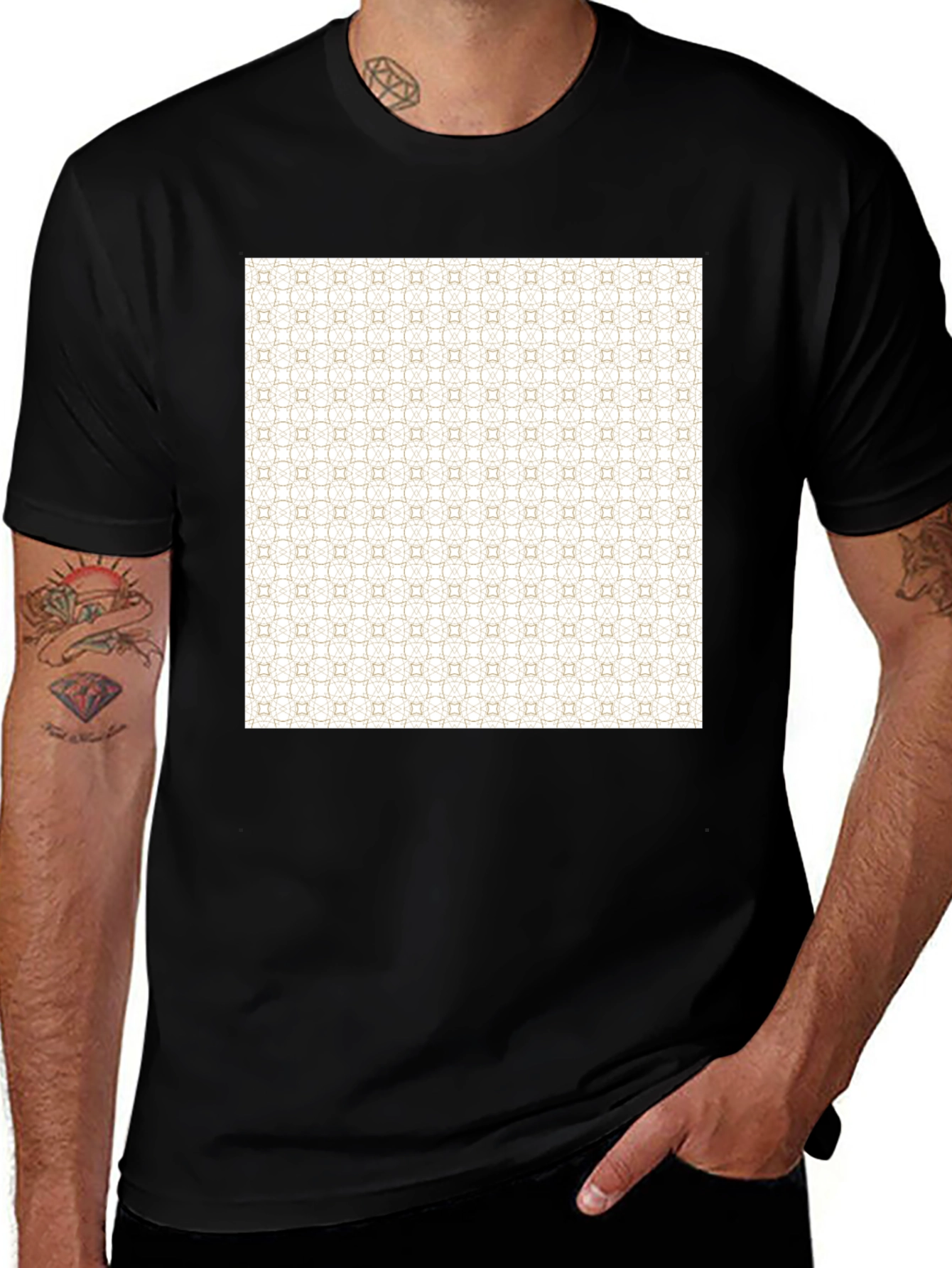 Patterned Print Black Tee