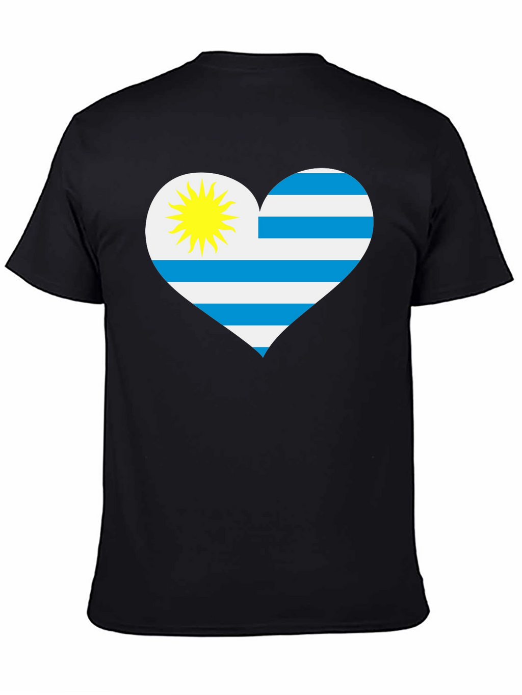 Uruguay Flag Heart T-Shirt - Black Cotton Tee