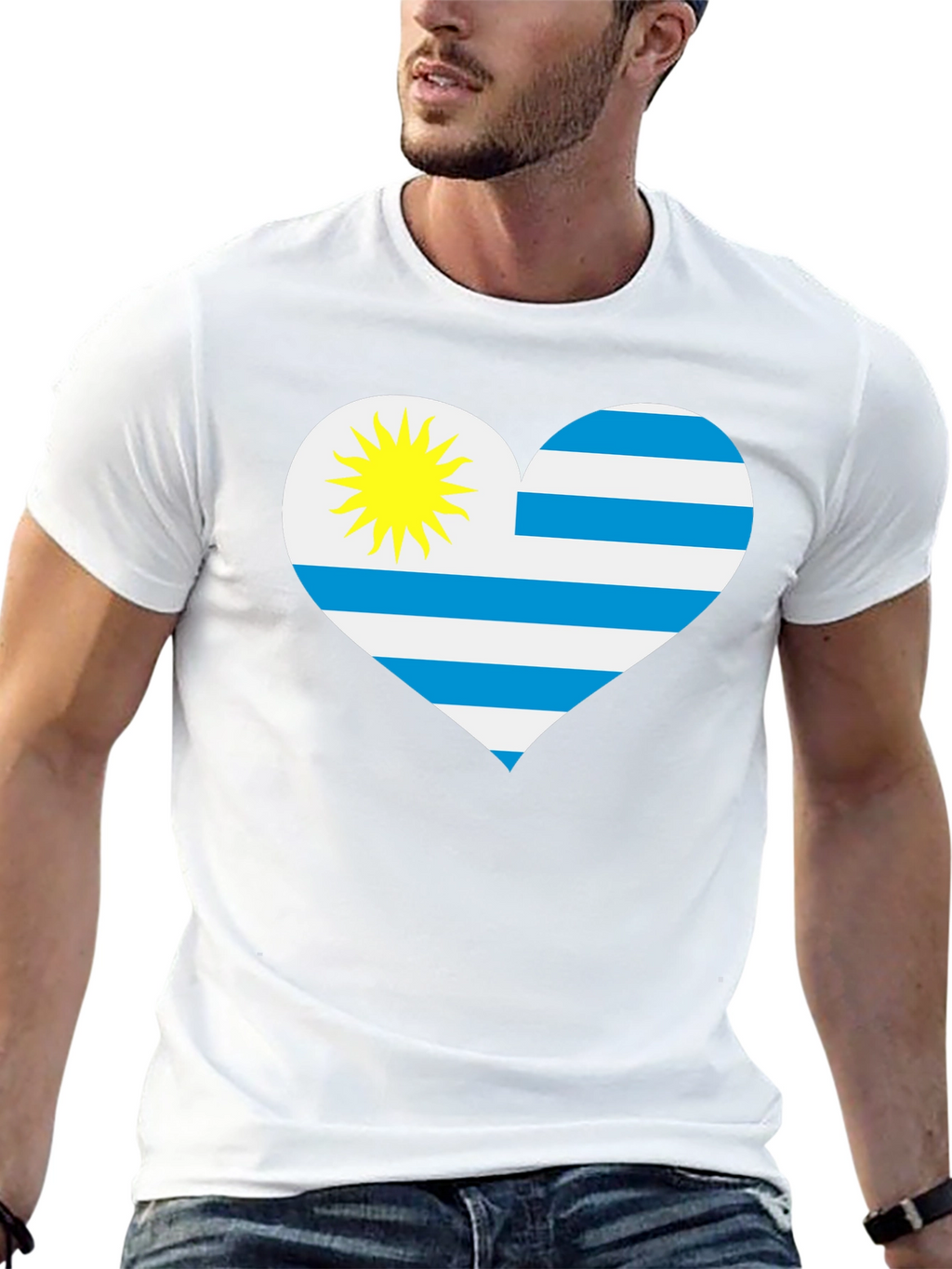 Uruguay Flag Heart T-Shirt - Black Cotton Tee