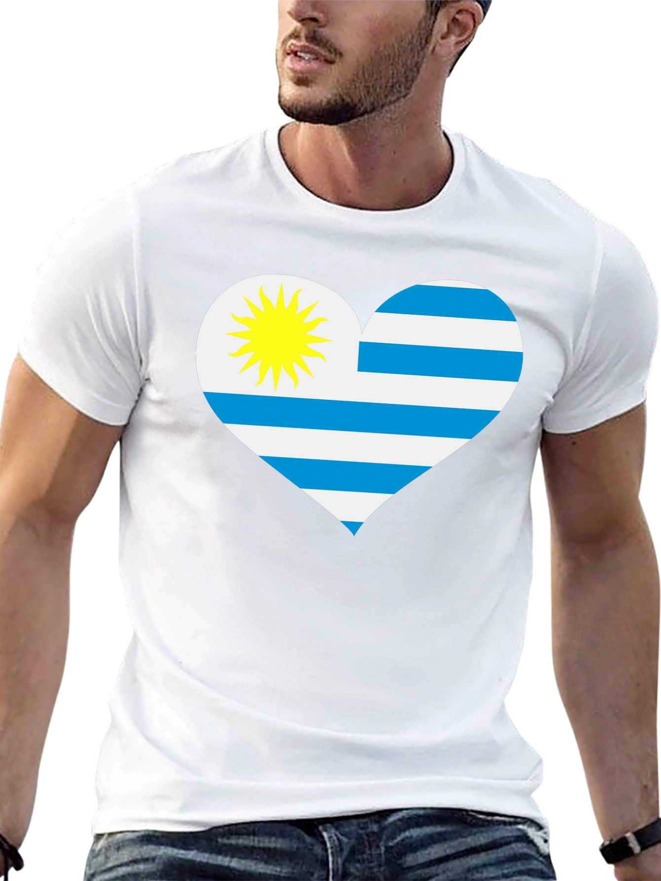 Uruguay Flag Heart T-Shirt - Black Cotton Tee