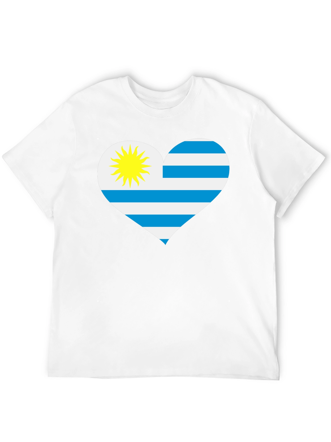 Uruguay Flag Heart T-Shirt - Black Cotton Tee