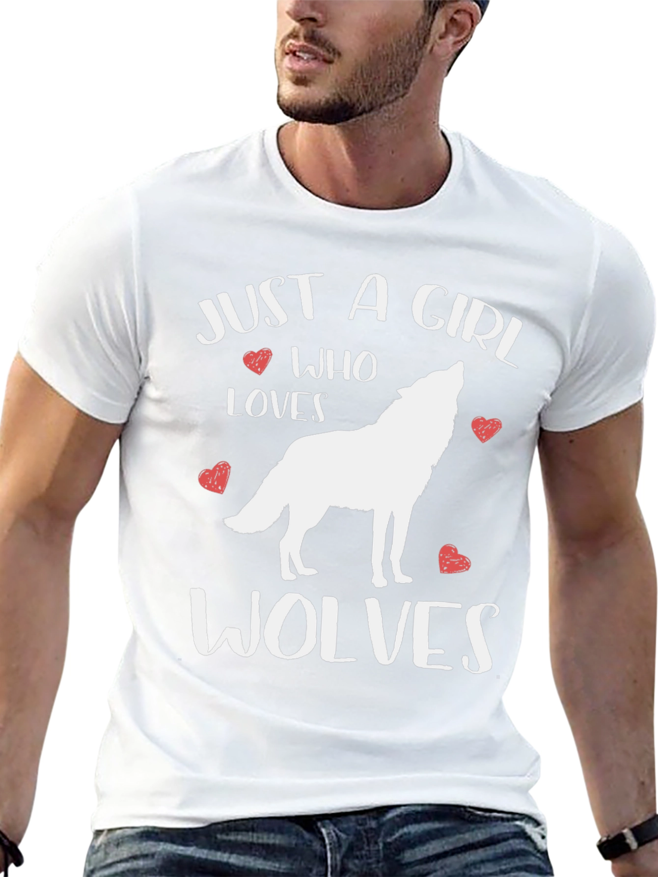 Just A Girl Who Loves Wolves Black Graphic T-Shirt