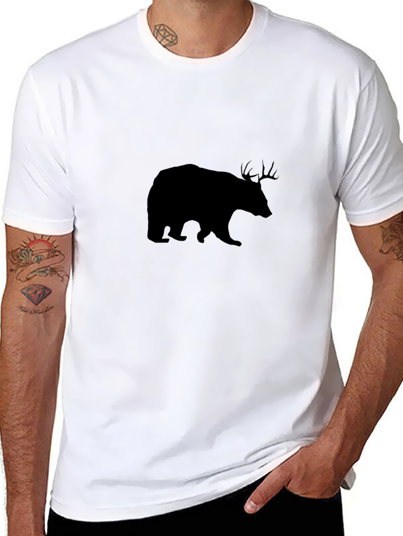 Bear Deer Hybrid Graphic Tee - Black