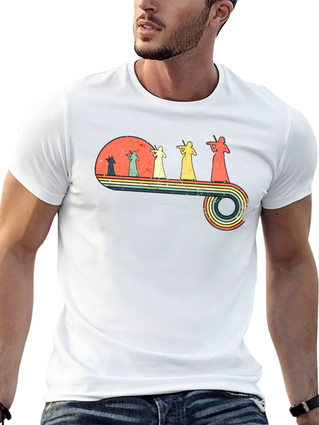 Retro Violinist Graphic Tee - Unisex Black T-Shirt