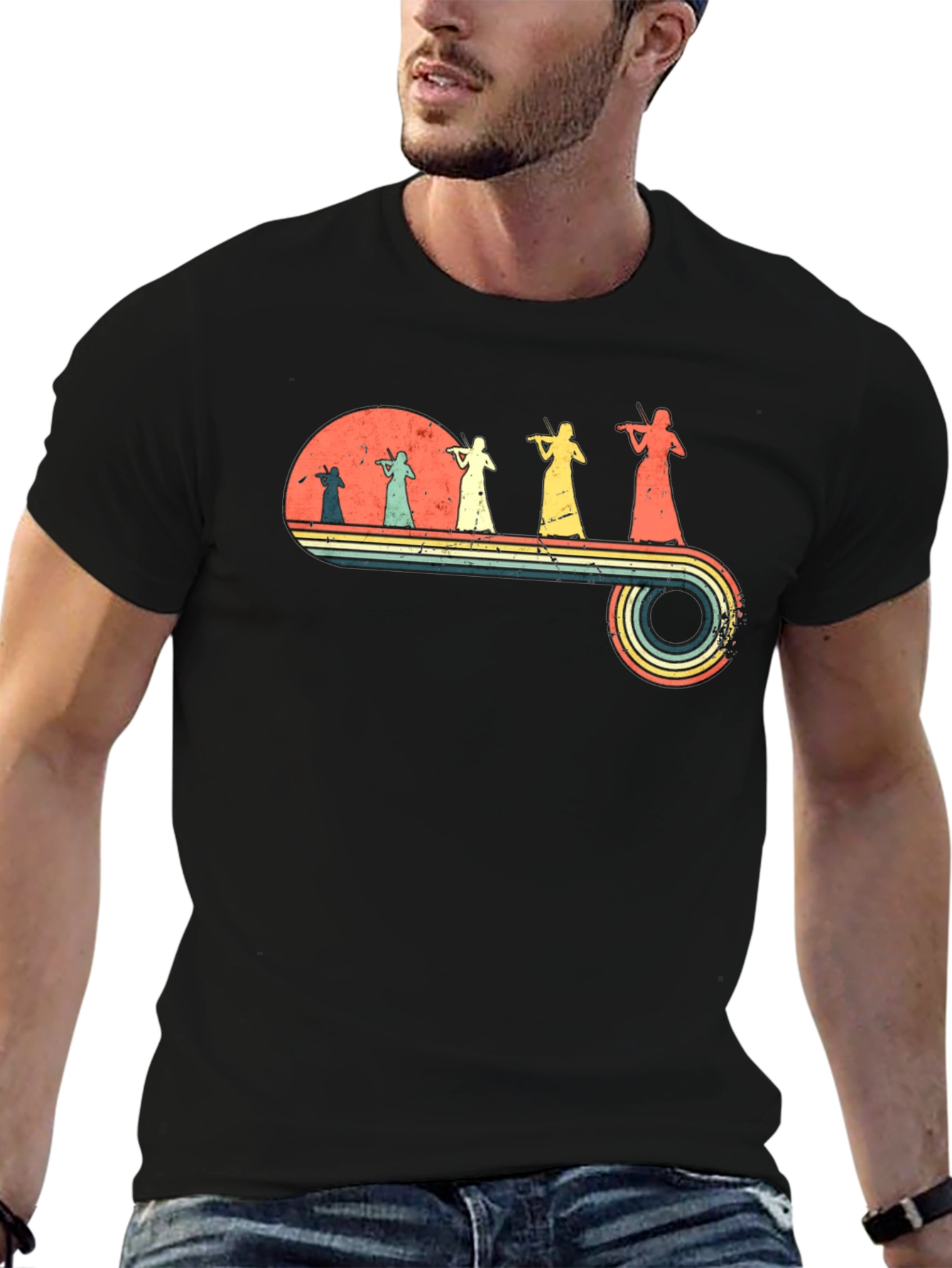 Retro Violinist Graphic Tee - Unisex Black T-Shirt