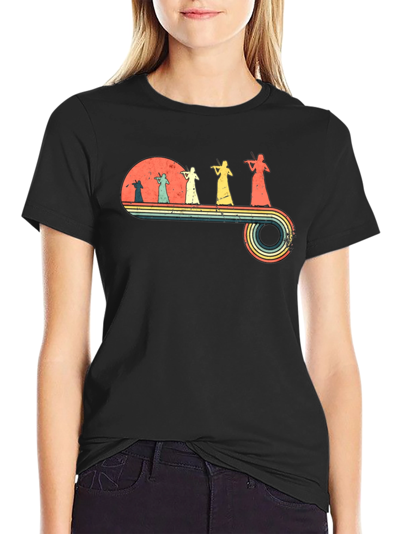 Retro Violinist Graphic Tee - Unisex Black T-Shirt