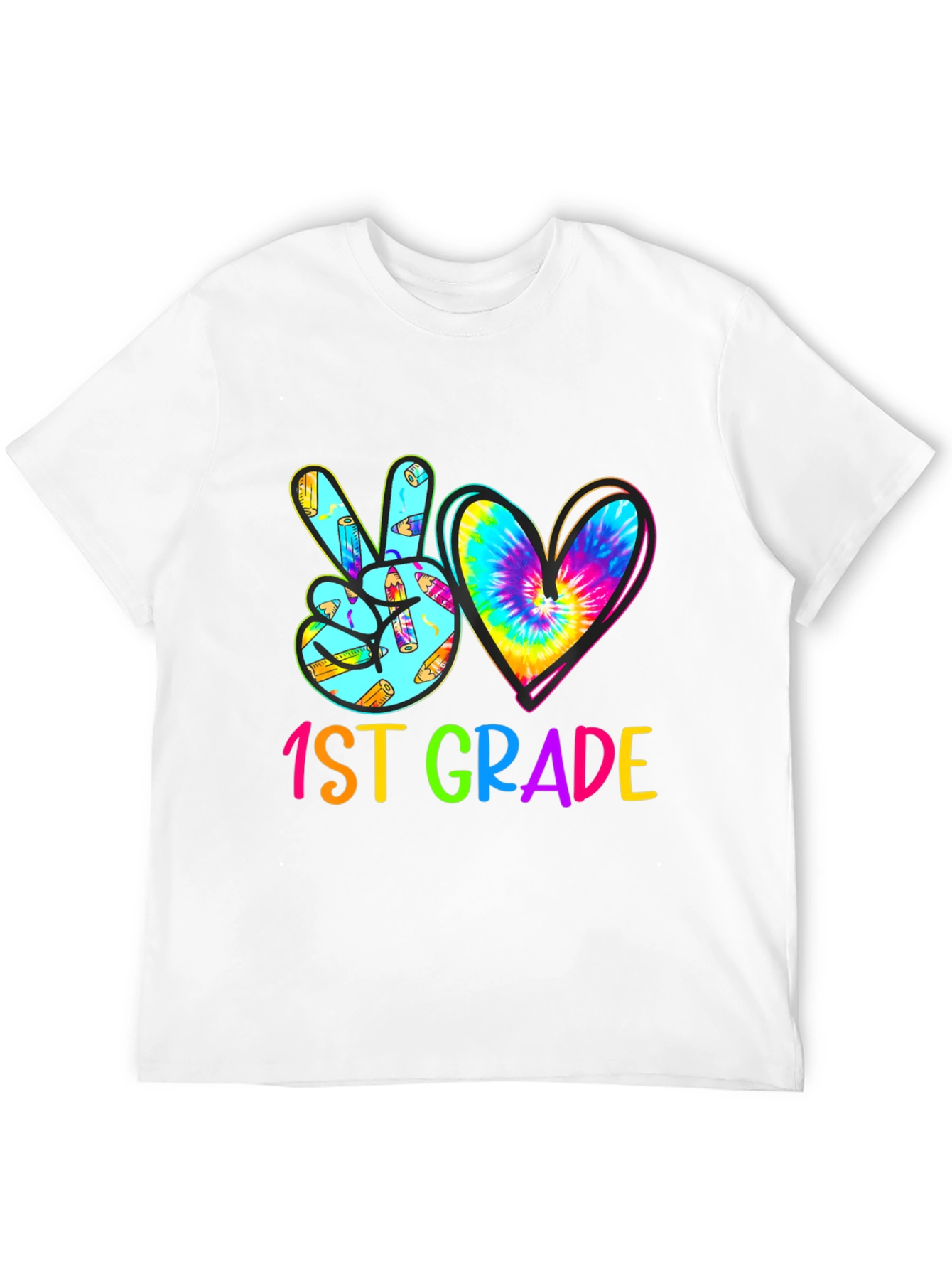1st Grade Peace Love Heart Tie Dye T-Shirt