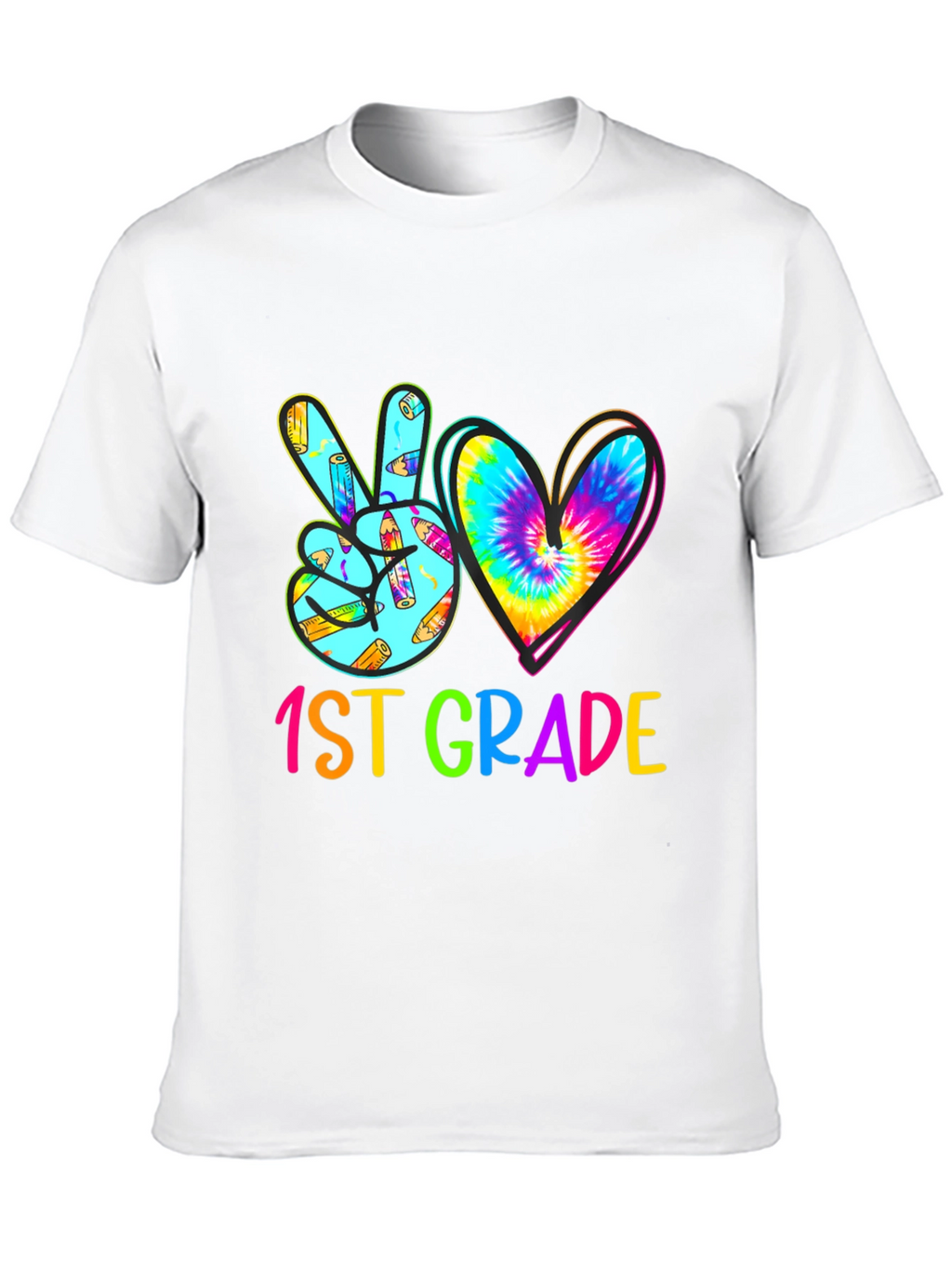 1st Grade Peace Love Heart Tie Dye T-Shirt
