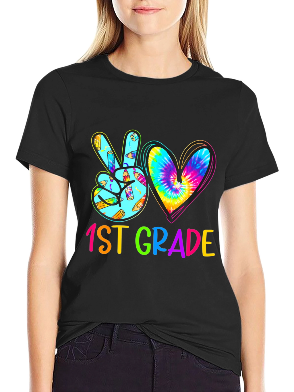 1st Grade Peace Love Heart Tie Dye T-Shirt