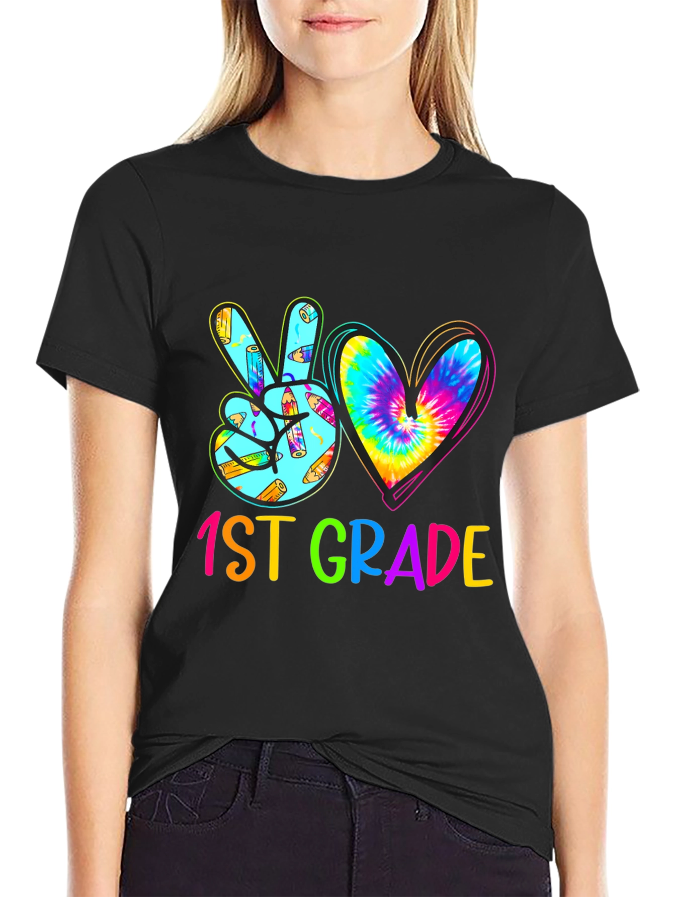 1st Grade Peace Love Heart Tie Dye T-Shirt