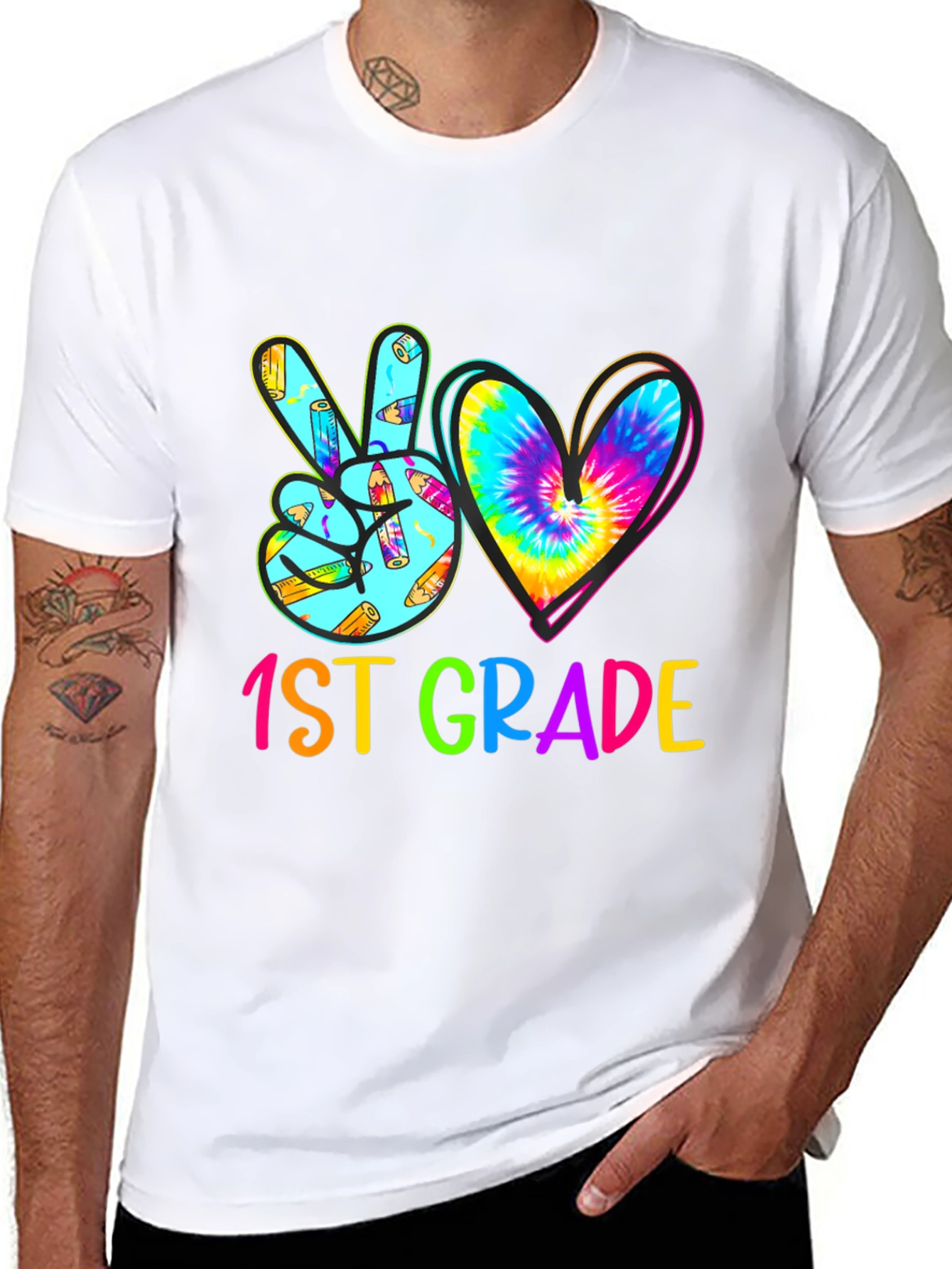 1st Grade Peace Love Heart Tie Dye T-Shirt