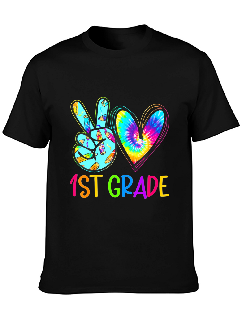 1st Grade Peace Love Heart Tie Dye T-Shirt
