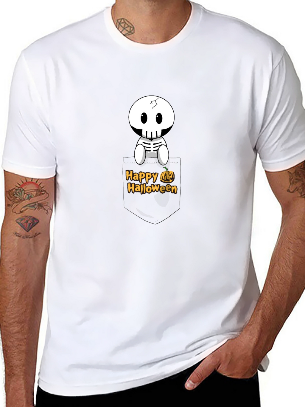Happy Halloween Skeleton Pocket T-Shirt