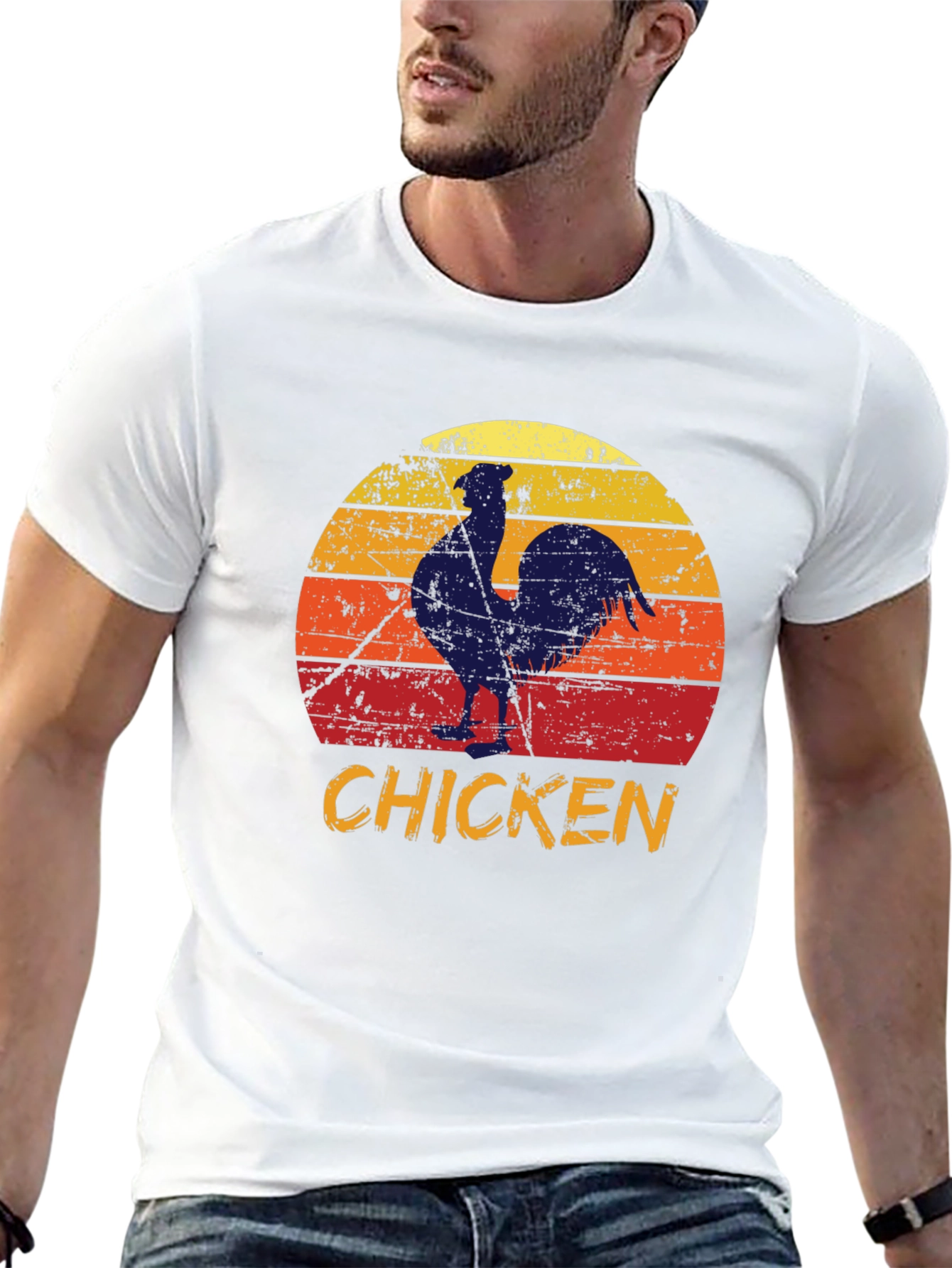 Retro Chicken Graphic Tee - Farm Animal T-Shirt