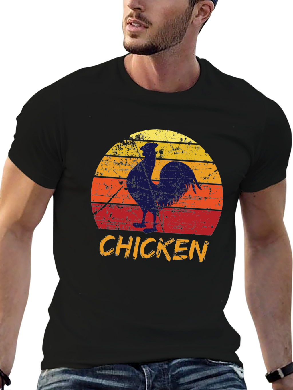 Retro Chicken Graphic Tee - Farm Animal T-Shirt