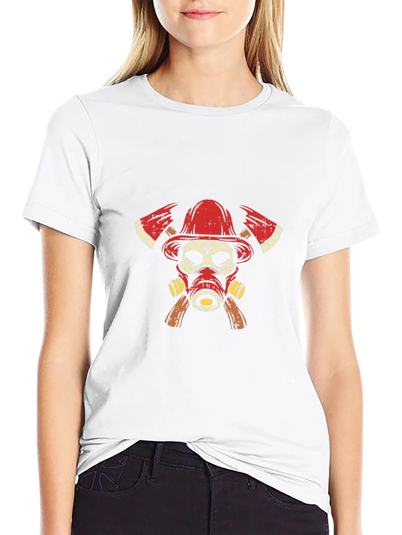 Firefighter Skull Graphic T-Shirt