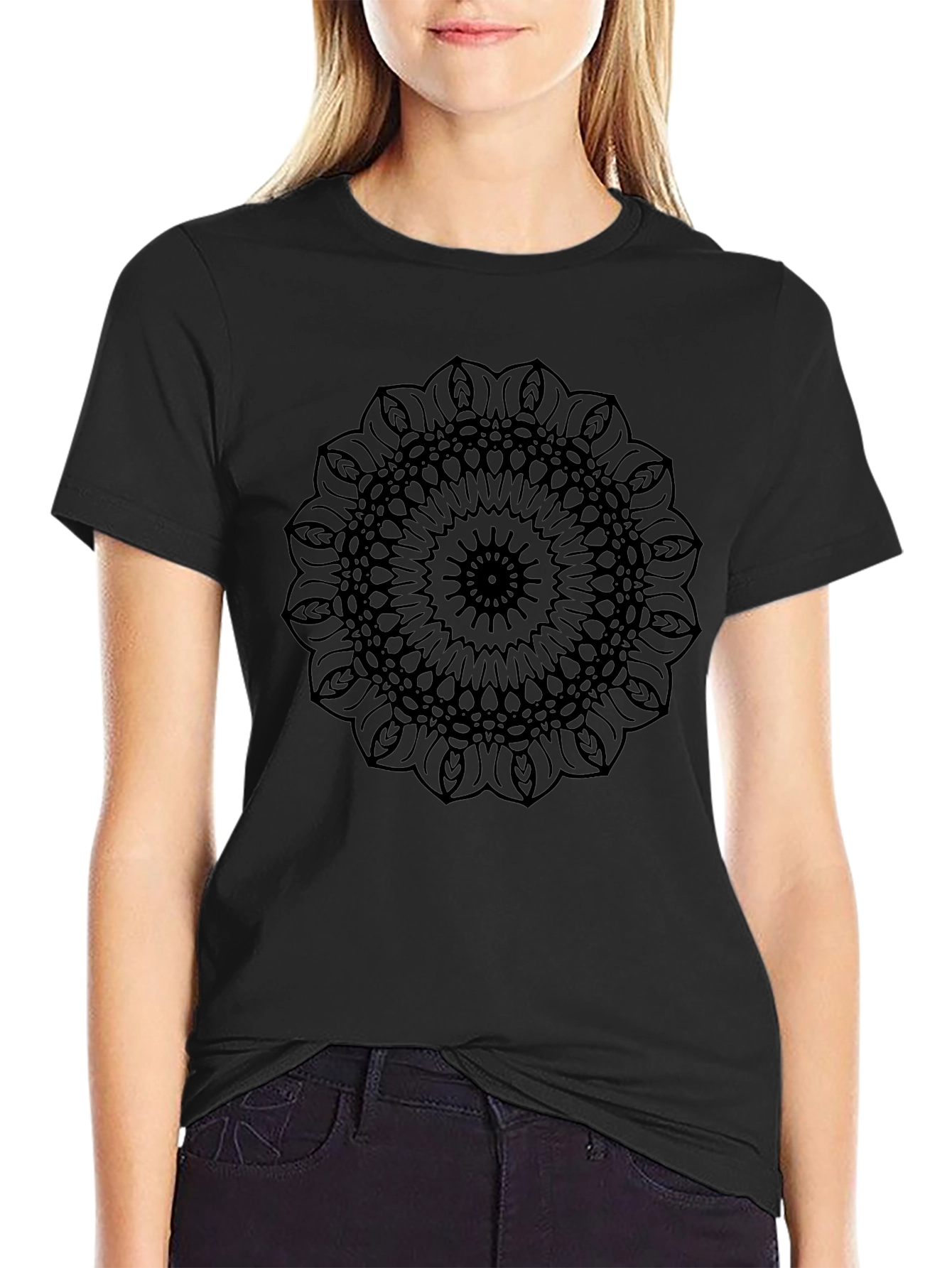 Abstract Mandala Graphic Black T-Shirt