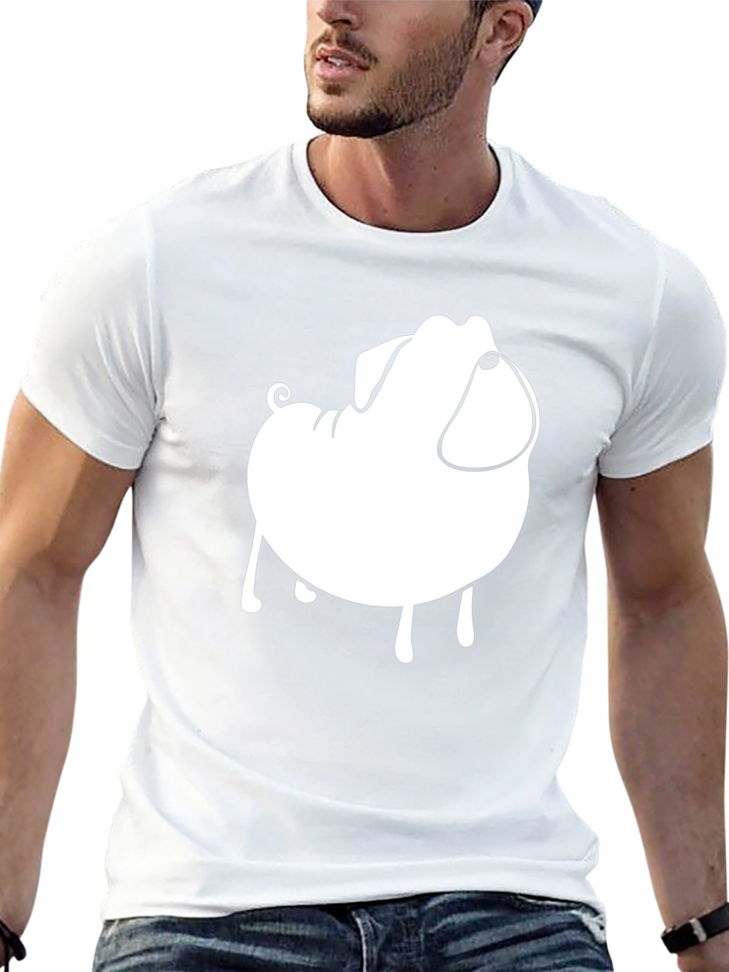 Mens Black T-Shirt with Cartoon Pug Graphic