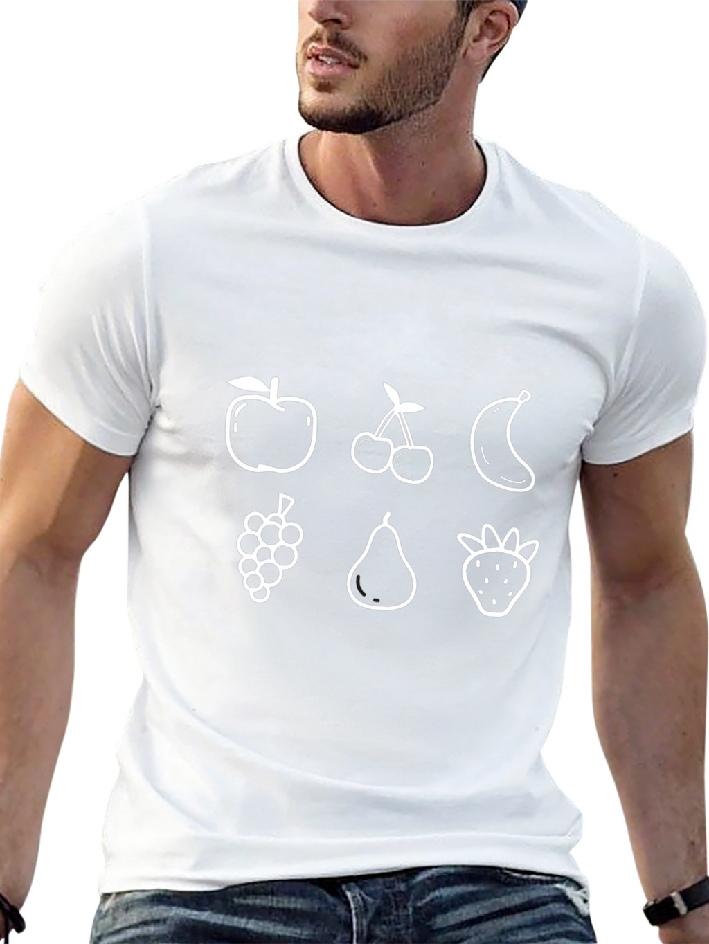 Whimsical Fruit Print Black T-Shirt