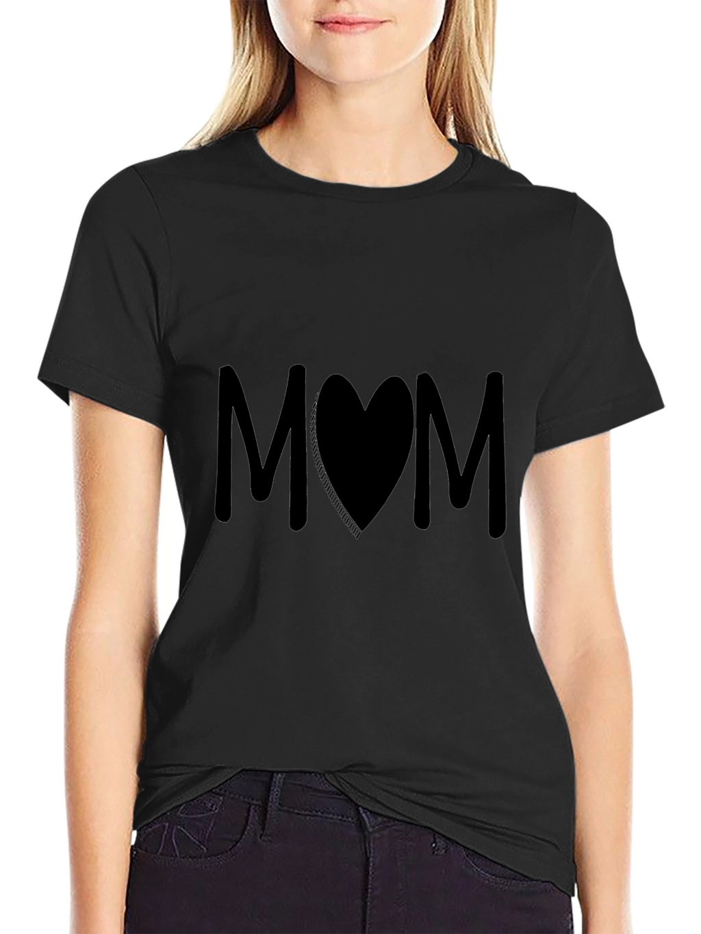 Mom Heart Graphic Black T-Shirt