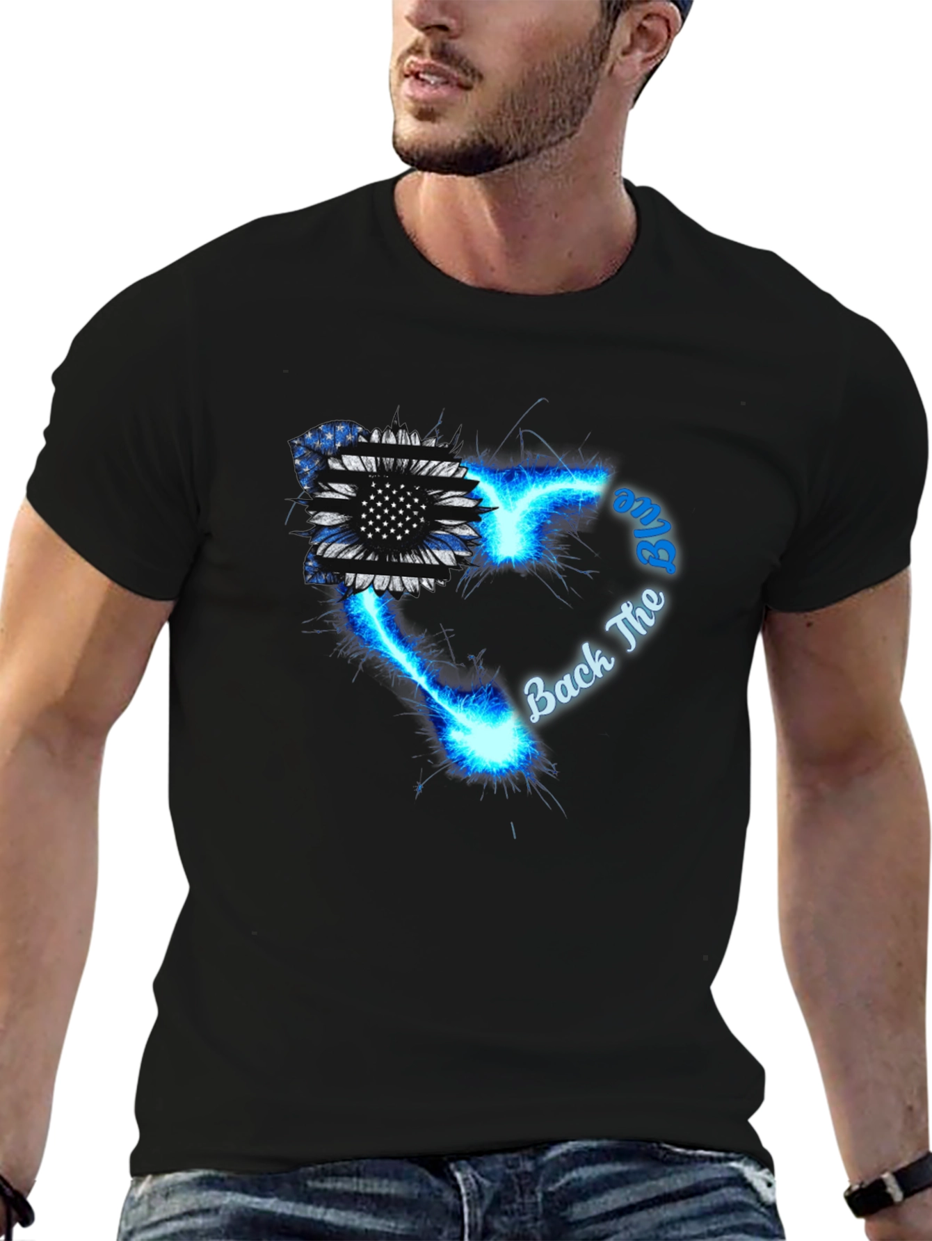Back The Blue Sunflower Graphic Tee
