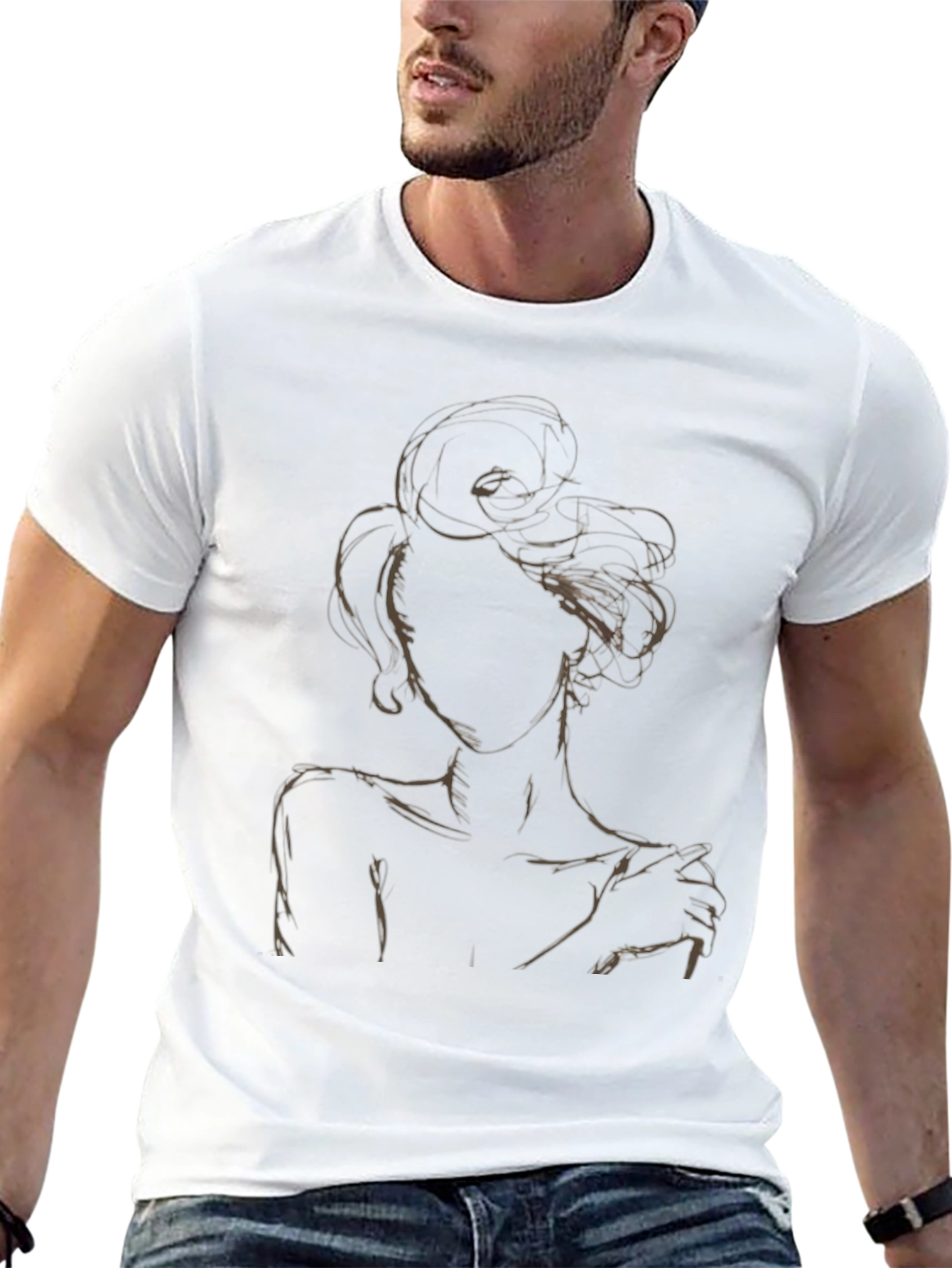 Abstract Woman Graphic Tee - Stylish Black T-Shirt