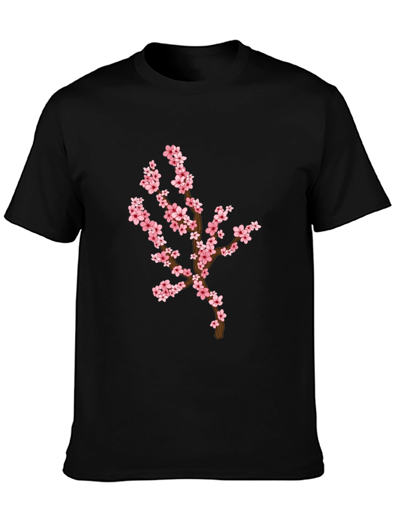 Blossom Branch Graphic Tee - Casual Black T-Shirt