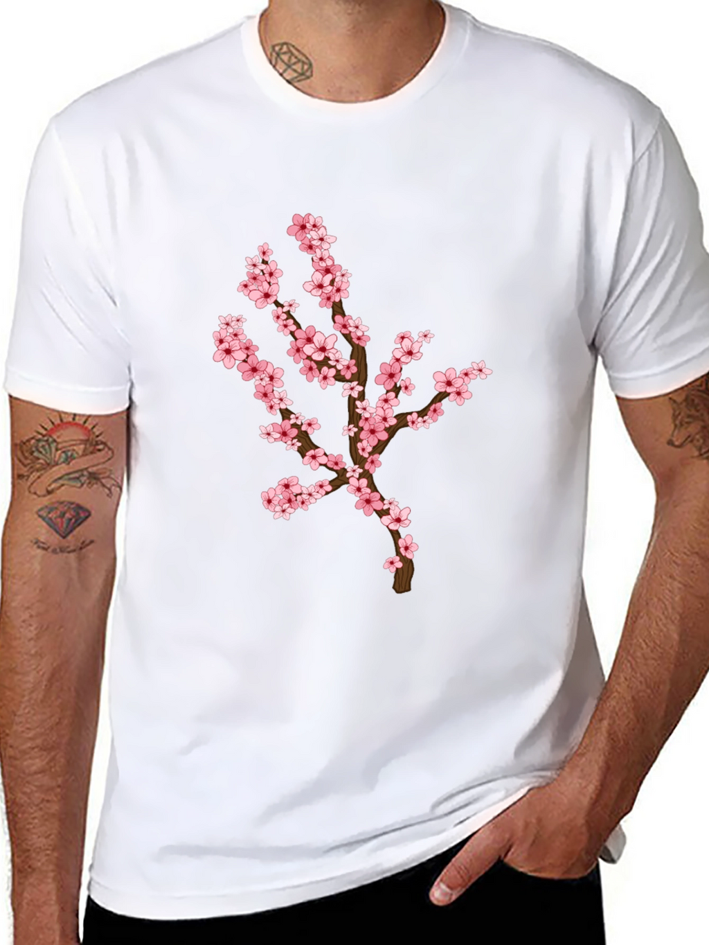 Blossom Branch Graphic Tee - Casual Black T-Shirt