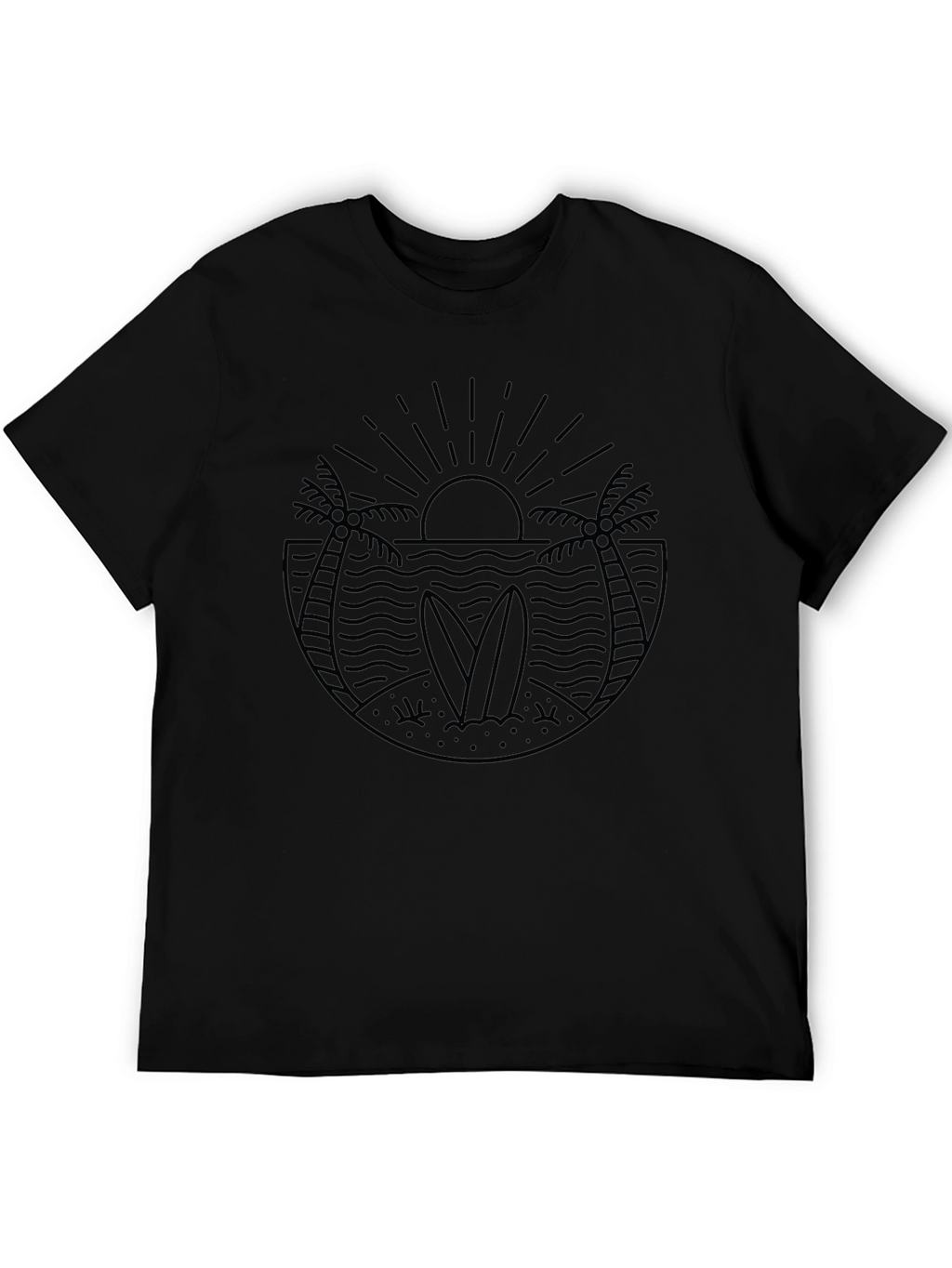 Mens Black Graphic Tee - Beach Surf Design