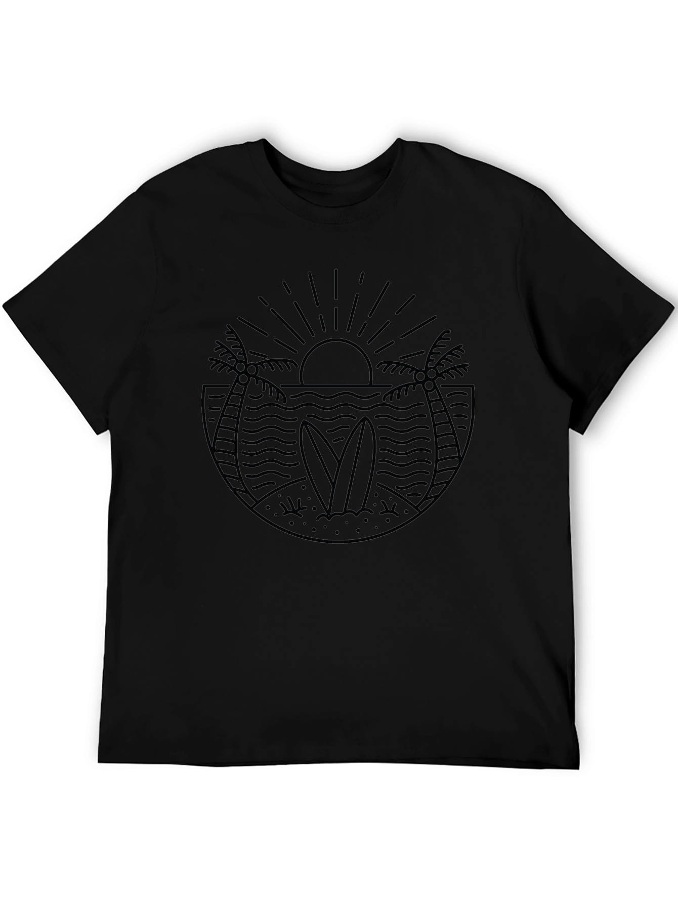Mens Black Graphic Tee - Beach Surf Design
