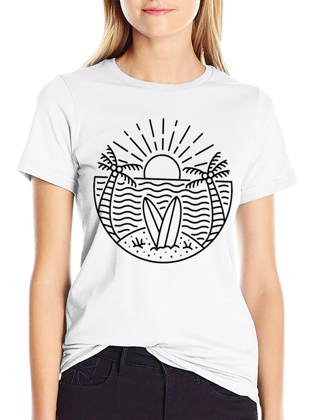 Mens Black Graphic Tee - Beach Surf Design